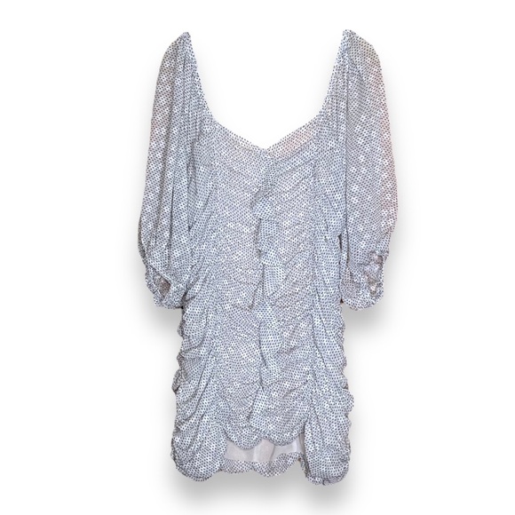 Minkpink Kalea Ruched Mini Dress Black White‎ Ruffle Size Large Balloon Sleeve - Picture 5 of 11